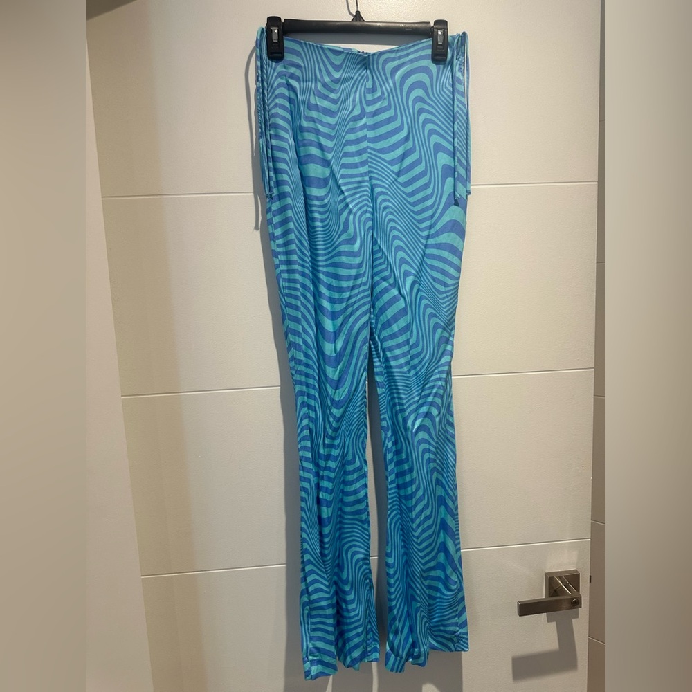 Zara Turquoise and Teal Patterned flare pants